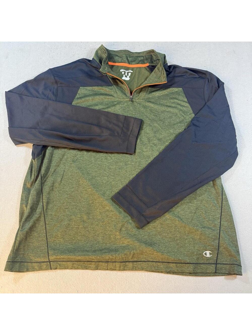 Champion Elite Sweater Men's 2XL Green Black 1/4 Zip Performance Pullover